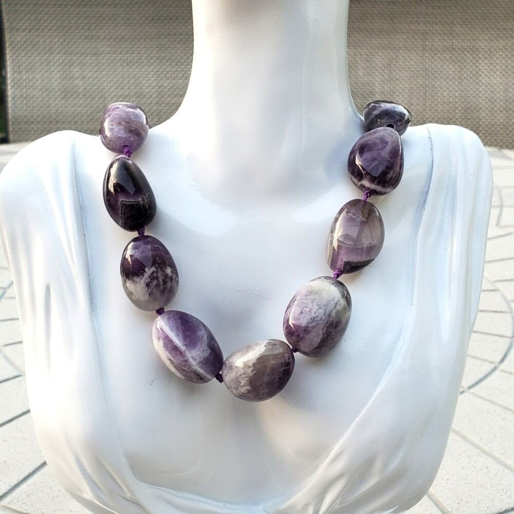 MMA BMCo Sterling Silver Polished Chevron Amethyst Nugget Statement Necklace - Picture 11 of 11